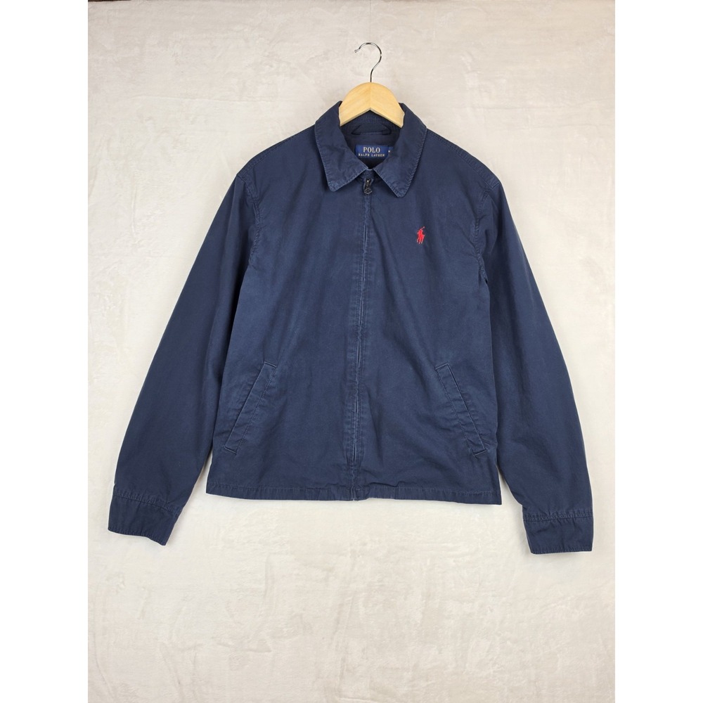 Polo Ralph Lauren Mens Medium Navy Harrington Jacket 100% Cotton Full Zip